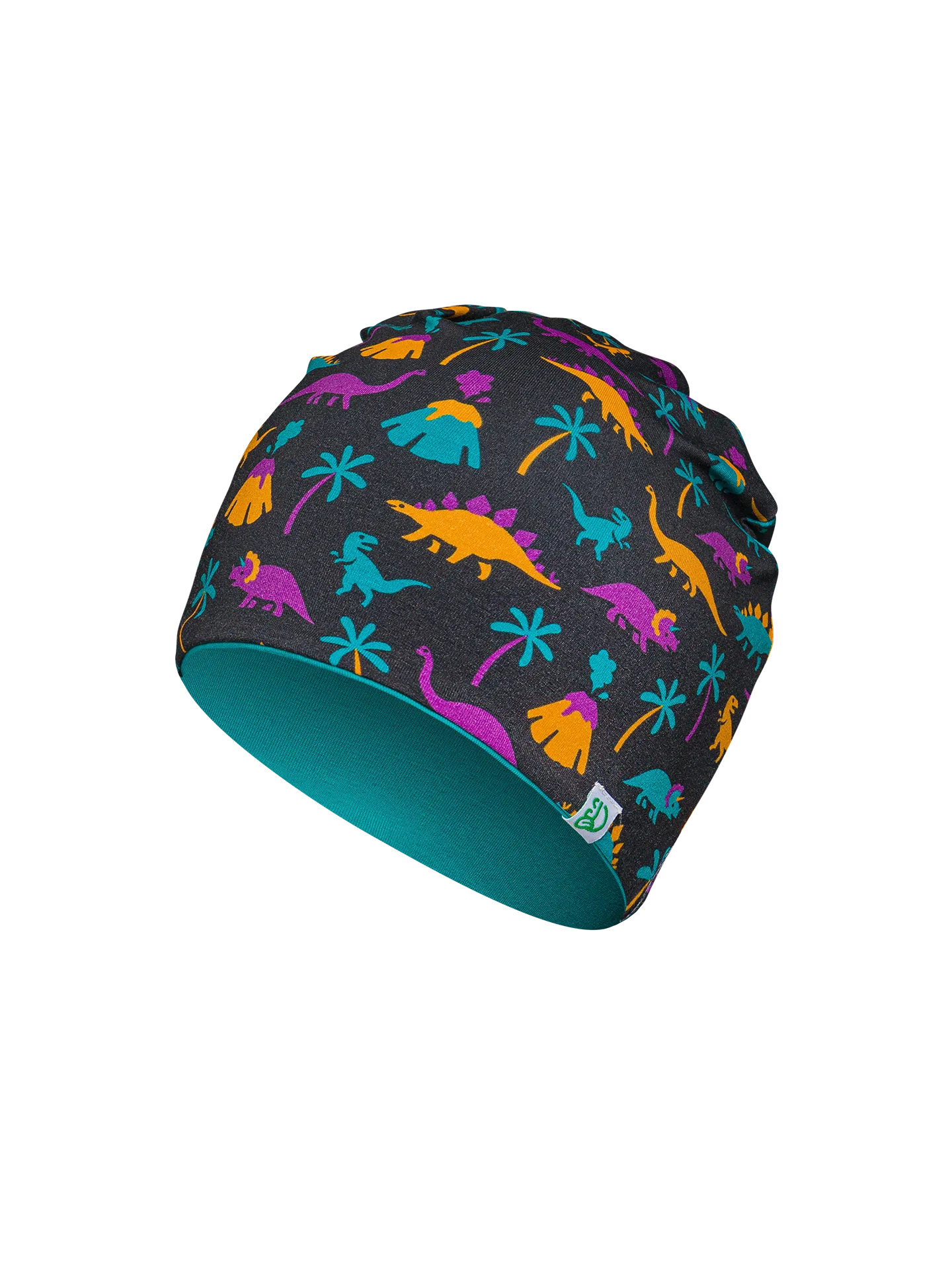 Vrolijke kinderset met muts en nekwarmer Dino's en vulkanen - Image 2