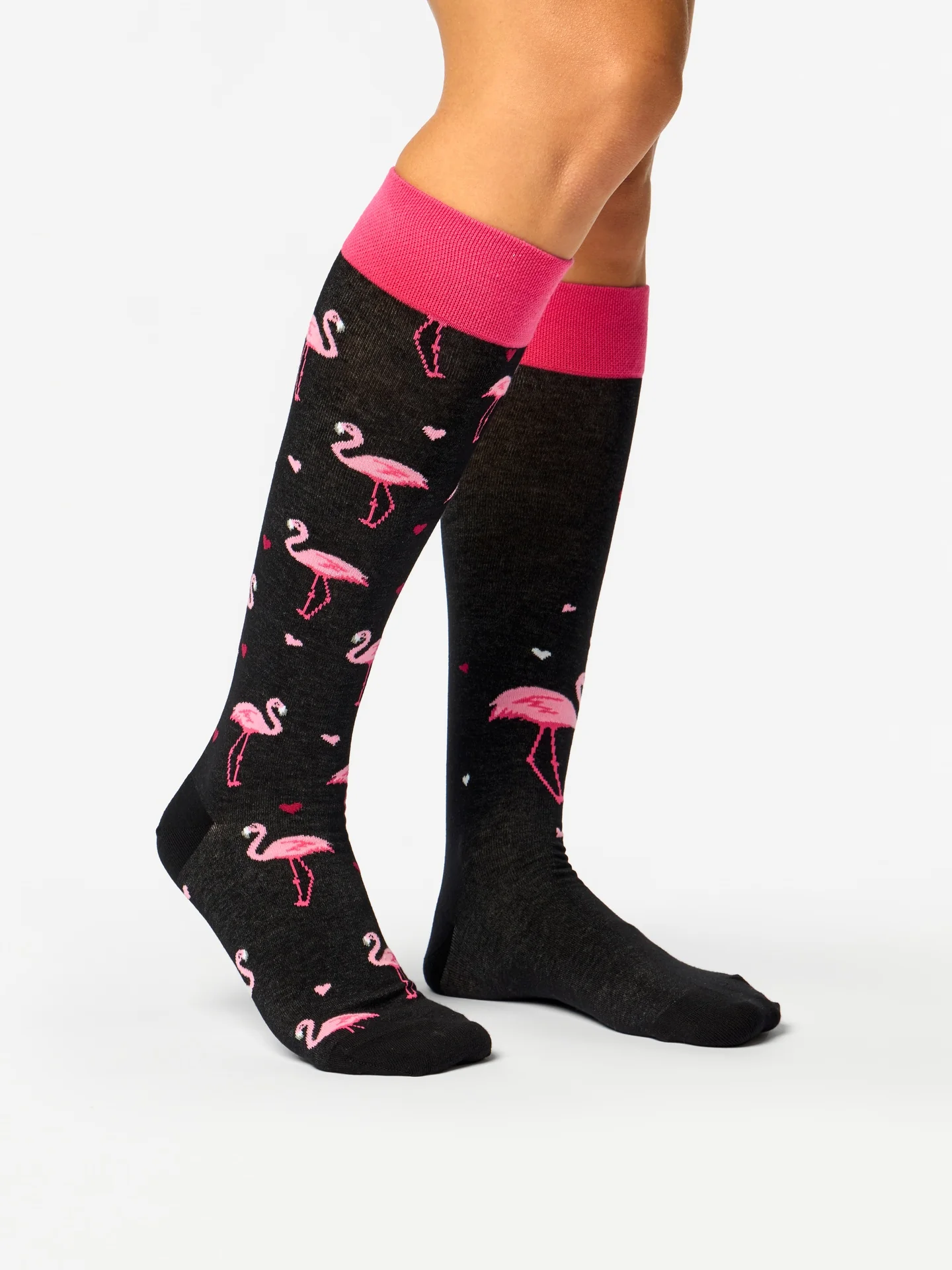 Vrolijke kniekousen Flamingo's & harten - Image 2